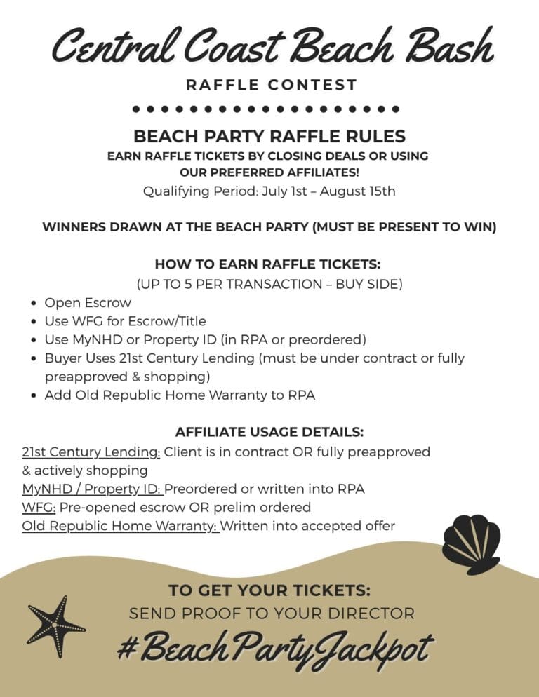 Seaside Raffle Summer's Hottest Real Estate Event: Beach Party Raffle at Pismo State ...